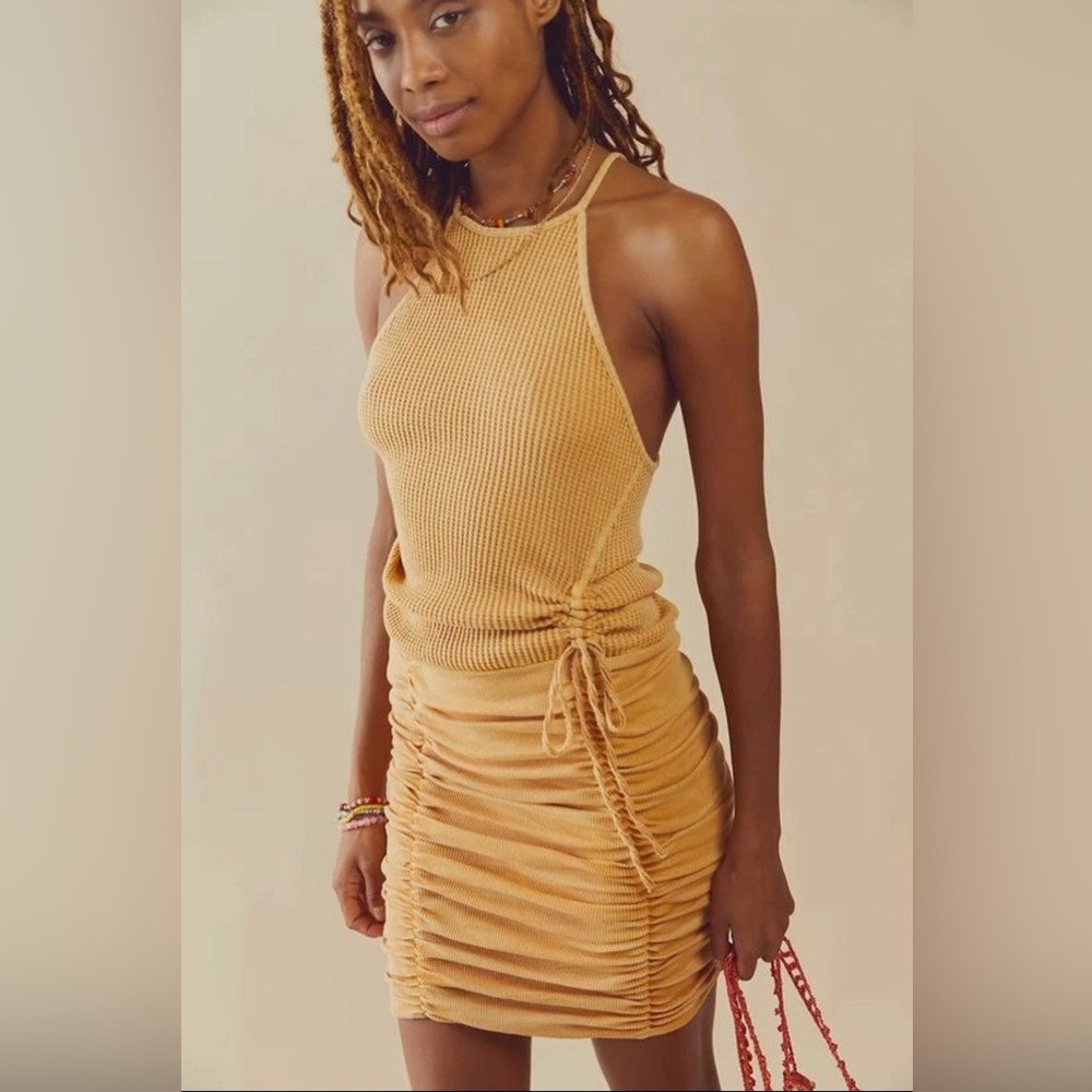 Free People Mustard Yellow Ruched Tank Dress